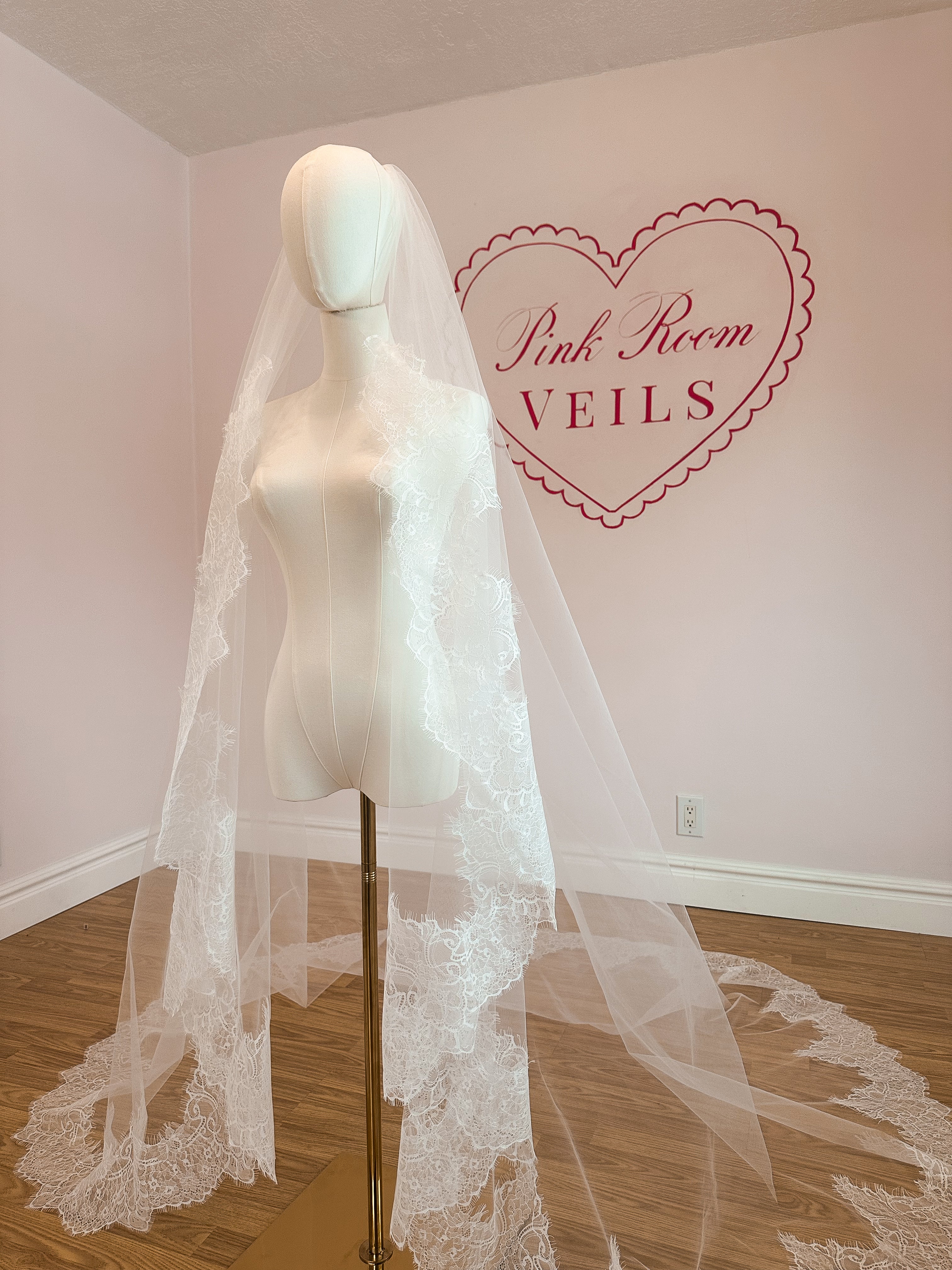 Cascading Chantilly Lace Trim Veil